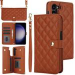 For Samsung Galaxy S23+ 5G Crossbody Multifunction Rhombic Leather Phone Case(Brown)