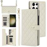 For Samsung Galaxy S22 Ultra 5G Crossbody Multifunction Rhombic Leather Phone Case(White)
