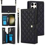 For Samsung Galaxy S22 Ultra 5G Crossbody Multifunction Rhombic Leather Phone Case(Black)