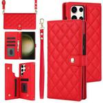 For Samsung Galaxy S22 Ultra 5G Crossbody Multifunction Rhombic Leather Phone Case(Red)