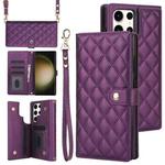 For Samsung Galaxy S22 Ultra 5G Crossbody Multifunction Rhombic Leather Phone Case(Dark Purple)