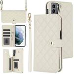 For Samsung Galaxy S22+ 5G Crossbody Multifunction Rhombic Leather Phone Case(White)