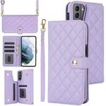 For Samsung Galaxy S22 5G Crossbody Multifunction Rhombic Leather Phone Case(Purple)