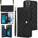 For Samsung Galaxy S21 5G Crossbody Multifunction Rhombic Leather Phone Case(Black)