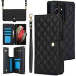 For Samsung Galaxy S21 Ultra 5G Crossbody Multifunction Rhombic Leather Phone Case(Black)