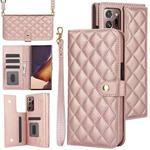 For Samsung Galaxy Note20 Ultra Crossbody Multifunction Rhombic Leather Phone Case(Rose Gold)