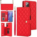 For Samsung Galaxy Note20 Crossbody Multifunction Rhombic Leather Phone Case(Red)