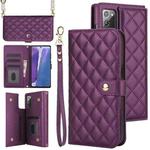 For Samsung Galaxy Note20 Crossbody Multifunction Rhombic Leather Phone Case(Dark Purple)
