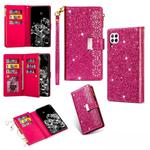 For Huawei P40 lite Multi-card Slots Starry Sky Laser Carving Glitter Zipper Horizontal Flip Leather Case with Holder & Wallet & Lanyard(Rose Red)