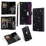 For Huawei P40 Multi-card Slots Starry Sky Laser Carving Glitter Zipper Horizontal Flip Leather Case with Holder & Wallet & Lanyard(Black)