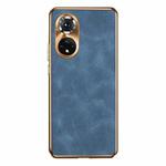 For Honor 50 Pro Electroplating Lambskin Leather Phone Case(Blue)
