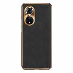 For Honor 50 Pro Electroplating Lambskin Leather Phone Case(Black)