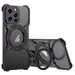 For iPhone 15 Pro Mechanical Arm Borderless MagSafe Holder Metal Phone Case(Black Purple)