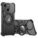 For iPhone 14 Mechanical Arm Borderless MagSafe Holder Metal Phone Case(Black Silver)