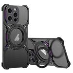 For iPhone 14 Pro Mechanical Arm Borderless MagSafe Holder Metal Phone Case(Black Purple)