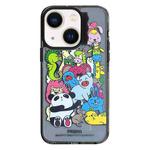 For iPhone 14 Colorful Wave Circle Creative Pattern Phone Case(Black Animals)