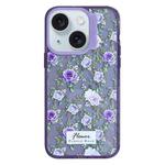 For iPhone 15 Colorful Wave Circle Creative Pattern Phone Case(Purple Flower)