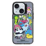 For iPhone 15 Colorful Wave Circle Creative Pattern Phone Case(Black Animals)