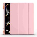 For iPad Pro 11 2024 3-fold TPU Leather Smart Tablet Case with Pen Slot(Pink)