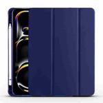 For iPad Pro 13 2024 3-fold TPU Leather Smart Tablet Case with Pen Slot(Dark Blue)