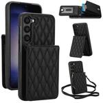 For Samsung Galaxy S23 5G YM015 Crossbody Rhombic Card Bag RFID Phone Case(Black)