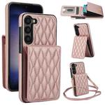 For Samsung Galaxy S23+ 5G YM015 Crossbody Rhombic Card Bag RFID Phone Case(Rose Gold)