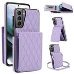 For Samsung Galaxy S21 5G YM015 Crossbody Rhombic Card Bag RFID Phone Case(Light Purple)