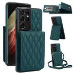 For Samsung Galaxy S21 Ultra 5G YM015 Crossbody Rhombic Card Bag RFID Phone Case(Green)