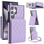 For Samsung Galaxy S23 Ultra 5G YM015 Crossbody Rhombic Card Bag RFID Phone Case(Light Purple)