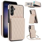 For Samsung Galaxy S25+ 5G YM015 Crossbody Rhombic Card Bag RFID Phone Case(White)