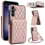 For Samsung Galaxy S25+ 5G YM015 Crossbody Rhombic Card Bag RFID Phone Case(Rose Gold)