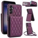 For Samsung Galaxy S25+ 5G YM015 Crossbody Rhombic Card Bag RFID Phone Case(Dark Purple)