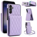 For Samsung Galaxy S25+ 5G YM015 Crossbody Rhombic Card Bag RFID Phone Case(Light Purple)