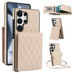 For Samsung Galaxy S25 Ultra 5G YM015 Crossbody Rhombic Card Bag RFID Phone Case(White)
