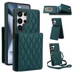 For Samsung Galaxy S25 Ultra 5G YM015 Crossbody Rhombic Card Bag RFID Phone Case(Green)