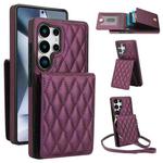 For Samsung Galaxy S25 Ultra 5G YM015 Crossbody Rhombic Card Bag RFID Phone Case(Dark Purple)