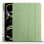 For iPad Pro 13 2024 Multi-folding TPU Leather Smart Tablet Case with Pen Slot(Matcha Green)