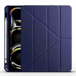 For iPad Pro 13 2024 Multi-folding TPU Leather Smart Tablet Case with Pen Slot(Dark Blue)