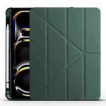 For iPad Pro 13 2024 Multi-folding TPU Leather Smart Tablet Case with Pen Slot(Pine Green)