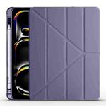 For iPad Pro 13 2024 Multi-folding TPU Leather Smart Tablet Case with Pen Slot(Lavender Purple)