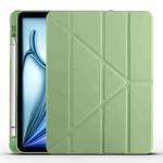 For iPad Air 11 2024 Multi-folding TPU Leather Smart Tablet Case with Pen Slot(Matcha Green)