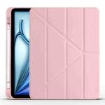 For iPad Air 11 2024 Multi-folding TPU Leather Smart Tablet Case with Pen Slot(Pink)