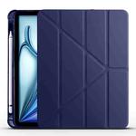 For iPad Air 11 2024 Multi-folding TPU Leather Smart Tablet Case with Pen Slot(Dark Blue)