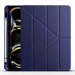 For iPad Pro 11 2024 Multi-folding TPU Leather Smart Tablet Case with Pen Slot(Dark Blue)