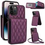 For iPhone 14 Pro Max YM015 Crossbody Rhombic Card Bag RFID Phone Case(Dark Purple)