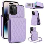 For iPhone 14 Pro Max YM015 Crossbody Rhombic Card Bag RFID Phone Case(Light Purple)