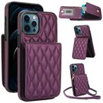 For iPhone 12 Pro Max YM015 Crossbody Rhombic Card Bag RFID Phone Case(Dark Purple)