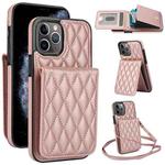 For iPhone 11 Pro YM015 Crossbody Rhombic Card Bag RFID Phone Case(Rose Gold)