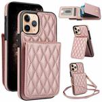 For iPhone 11 Pro Max YM015 Crossbody Rhombic Card Bag RFID Phone Case(Rose Gold)