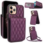 For iPhone 11 Pro Max YM015 Crossbody Rhombic Card Bag RFID Phone Case(Dark Purple)